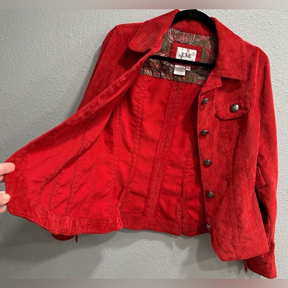 LAL Live a Little | Women’s Red Corduroy Blazer Classic Boho Style, Size PM - Picture 8 of 16